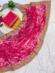 Beautiful Net Embroidery Designer Pearls Diamond Work Saree