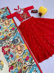 Beautiful Pure Cotton Kalamkari Printed With Real Handwork Lehenga Choli