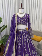 Wedding Wear Georgette Thread With Sequence Work Purple Lehenga Choli