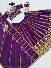 Party-wear Vichitra Silk Thread With & Sequence Work Lehenga Choli