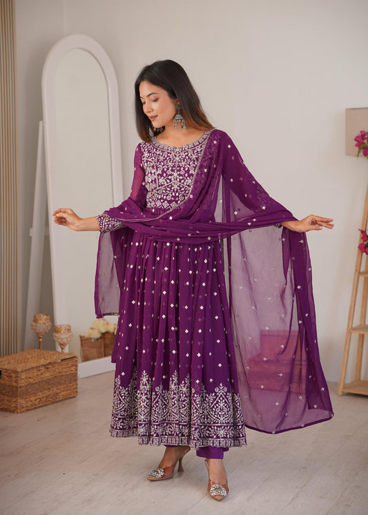 Party-wear Georgette Embroidery With Sequence & Thread Work Gown