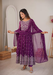 Party-wear Georgette Embroidery With Sequence & Thread Work Gown
