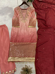 Party-wear Chinon Silk Printed With Sequence Embroidery Work Dress