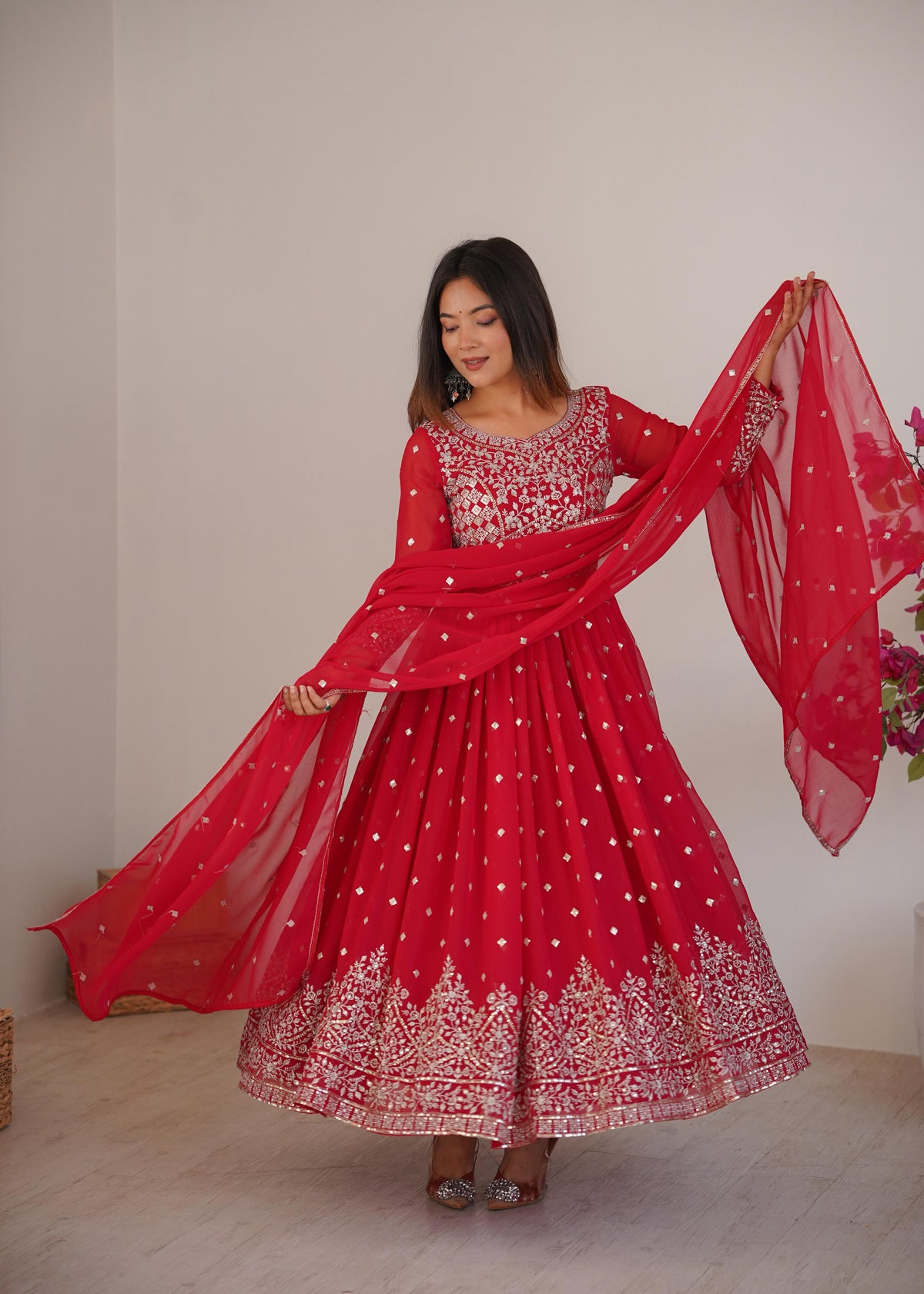 Party-wear Georgette Embroidery With Sequence & Thread Work Gown
