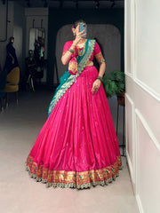 Designer Pathani Jacquard Silk Embroidery Border Work Lehenga choli