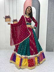 Navratri Special Pure Cotton Embroidery & Sequence Work Lehenga With Stitched Blouse
