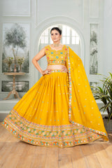 Beautiful Yellow Georgette Embroidery & Sequence Designer Work Lehenga Choli