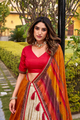 Beautiful Tasar Silk Tie  & Dye Printed Lehenga Choli
