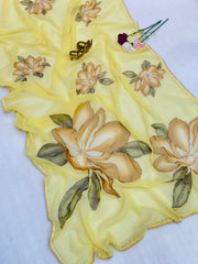 Beautiful Soft Weightless Chiffon Floral Digital Print & Embroidery Work Saree