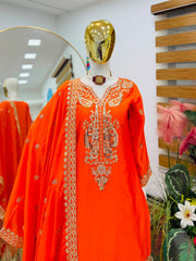 Party-wear Chinon Silk Codding Embroidery Sequence Work Sharara