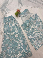 Party-wear Hunter Butterfly Net  Neck Kurta & Palazzo Set