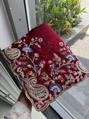 Party-wear Soft Tabby Silk Padding Embroidery Cutwork Saree