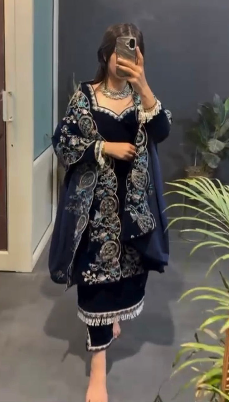 Beautiful Viscose velvet Thread & Sequence Work Salwar Suit