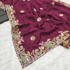 Party-wear Noha Crush With Heavy Embroidery Threads Codding & Sequence Work Saree