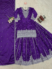 Elegant Ethnic Wear Chinon Silk Thread With Sequence Work Lehenga