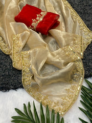 Party-wear Jimmy Choo Satin with Khatli Cutdana Handwork Saree