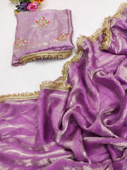 Partywere Soft Silk Satin designer Lace Work Saree