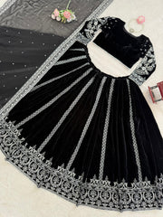 Blockbuster Black Viscose Velvet Thread With & Sequence Work Lehenga Choli