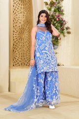 Party-wear Hunter Butterfly Net  Neck Kurta & Palazzo Set