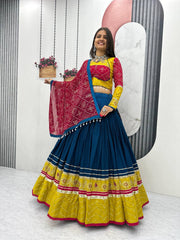 Navratri Special Cotton Embroidery Thread & Sequence Work Lehenga With Stitched Blouse