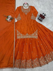 Party-wear Beautiful Chinon Silk Thread With Sequence Work Lehenga With Top