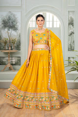 Beautiful Yellow Georgette Embroidery & Sequence Designer Work Lehenga Choli