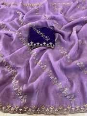 Party-wear Soft Crunchy Embroidery With Stone Work Saree