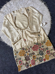 Beautiful Shimmer Chinon Silk Embroidery Beads Kardana Work 3 Piece Suit Set
