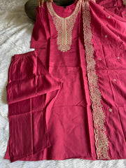 Beautiful Roman Silk With Beautiful Embroidery Sequence Work Dress