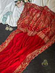 Beautiful Rich Look Dola Silk Khatli Cutdana & Moti Handwork Saree