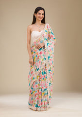Beautiful Premium Georgette Digital Printed Embroidery Codding Sequence Work Saree