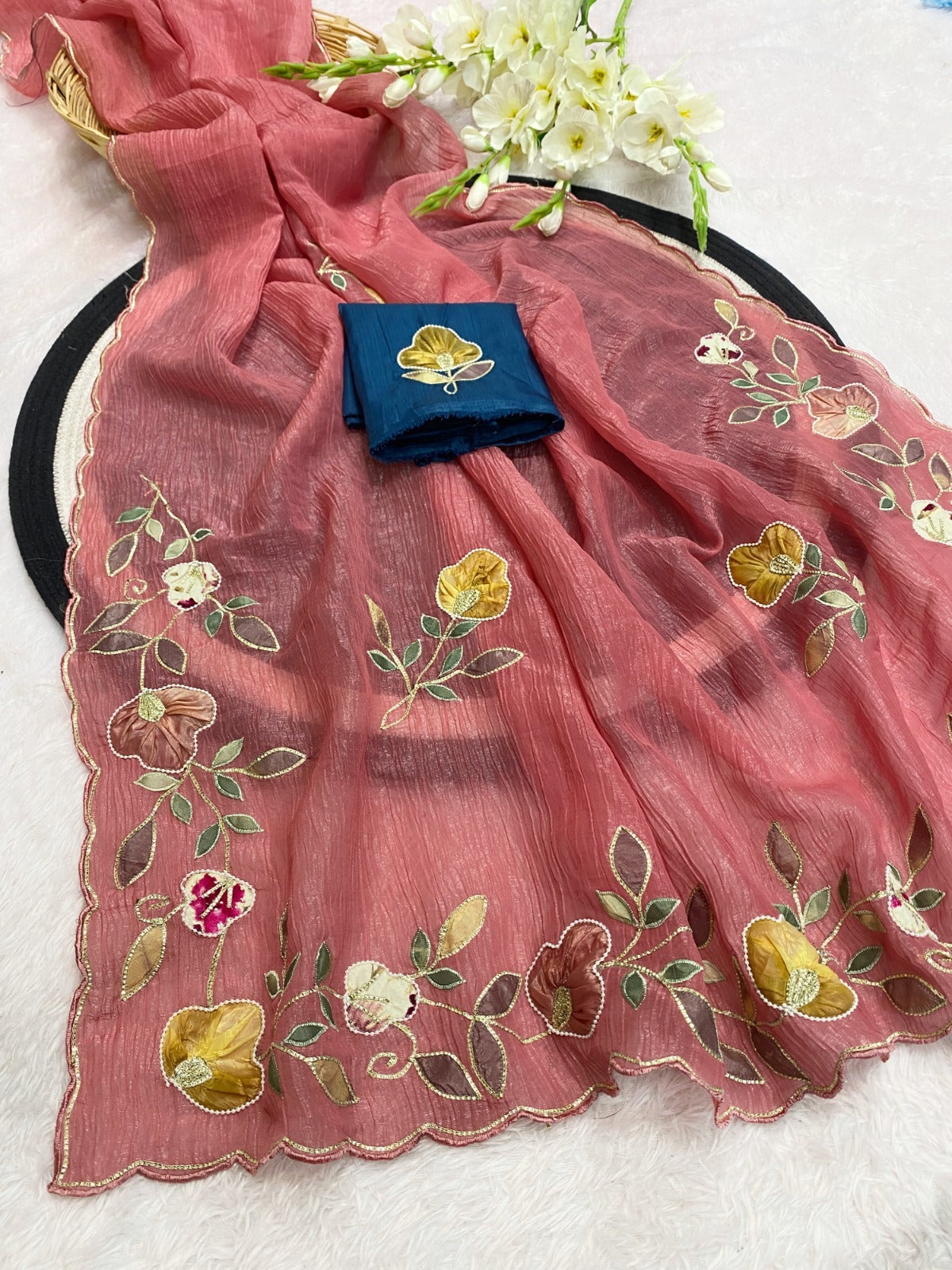 Beautiful Multi Color Patch Work And Handwork Border Saree