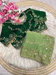 Beautiful  Fendy Chiffon Coding & Sequence Embroidery Saree With Stitched Blouse