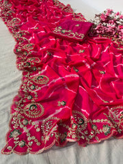 Beautiful Georgette Prism Leheriya Coding Sequence Work Saree