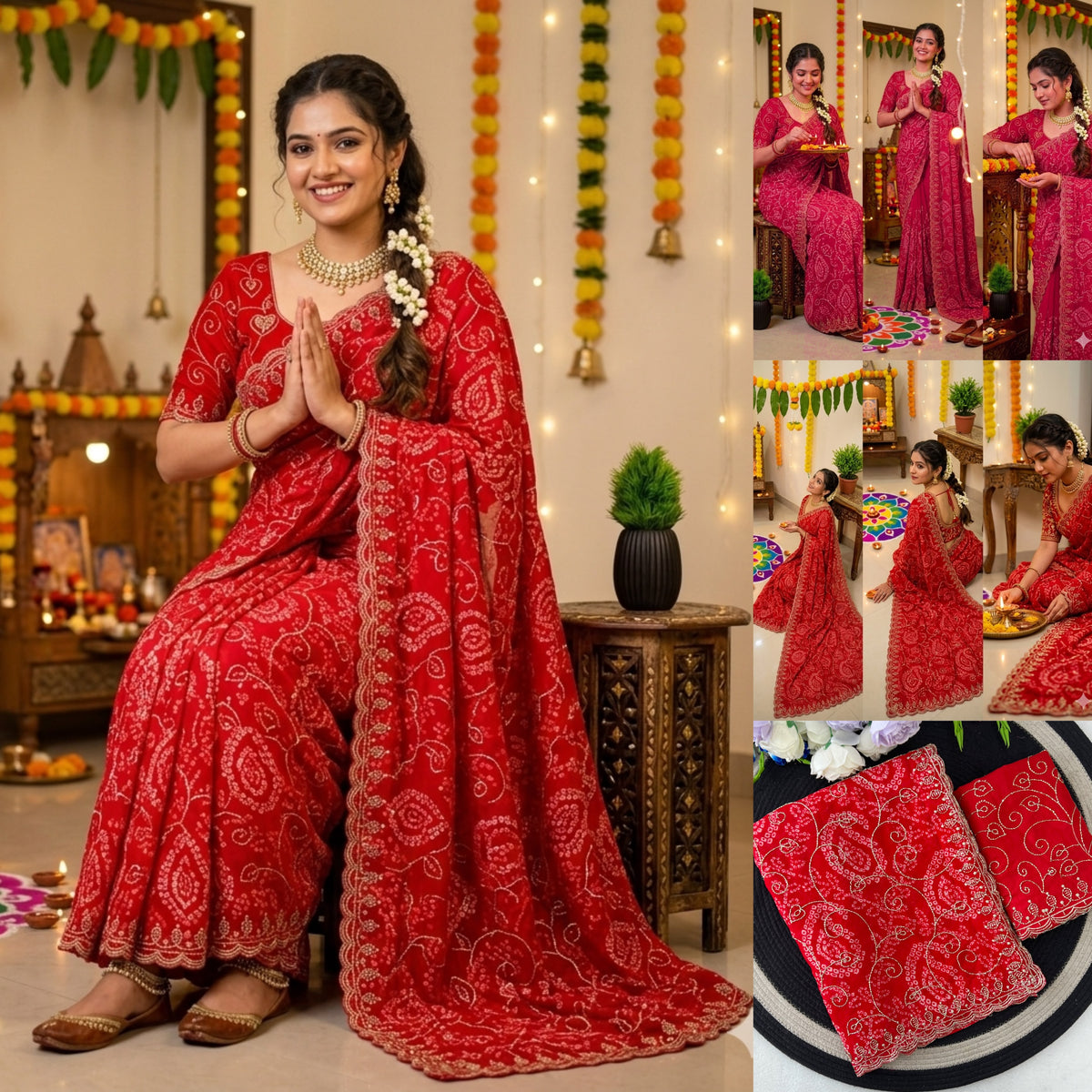 Beautiful Bandhini With Silver Zari & Sequence Work Saree