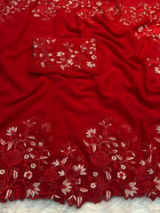 Elegant Georgette Embroidery Work Saree