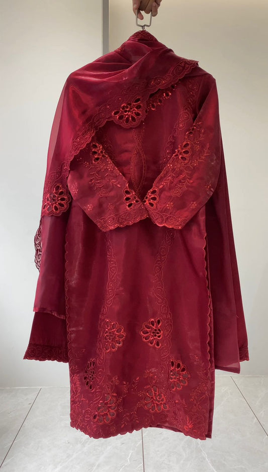 Party-wear Glass Roman Silk Sequence Embroidery With Cutwork Designer Suit