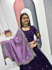 Wedding Wear Vichitra Silk Heavy Thread & Sequence Work Lehenga With Stitched Blouse