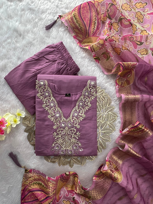 Beautiful Roman Silk Embroidery With Sequence Work Dress