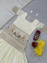 Beautiful White Chinon Silk Embroidery Thread & Sequence Work Crop-Top