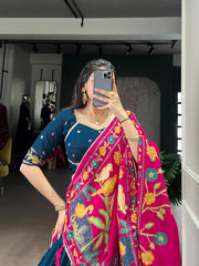 Beautiful Tasar Silk  Printed & Foil Work With Lace Touch Up Lehenga Choli