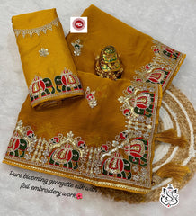 Beautiful Heavy Silky Blooming Georgette Multi Work Saree