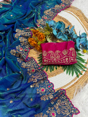 Party-wear Space Silk Zari & Sequence Embroidery Work Saree