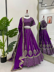 Purple Chinon Silk Thread With Sequence Work Lehenga Choli