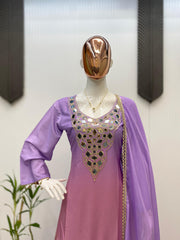 Beautiful Printed Crepe Mirror & Embroidery Work Suit