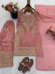 Party-wear Fendy Silk Embroidery Sequence Work Salwar Suit
