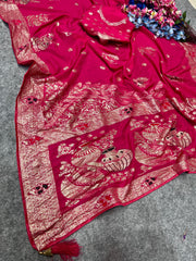 Beautiful Soft Chanderi Viscose Weaving Work Saree