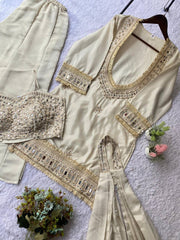 Party-wear Cosmos Real Mirror Embroidery Work Sharara