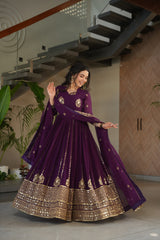 Party-wear  Blooming Designer Rich Zari & Sequence Embroidered Gown