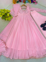 Attractive Real Mirror Embroidery Work Gown
